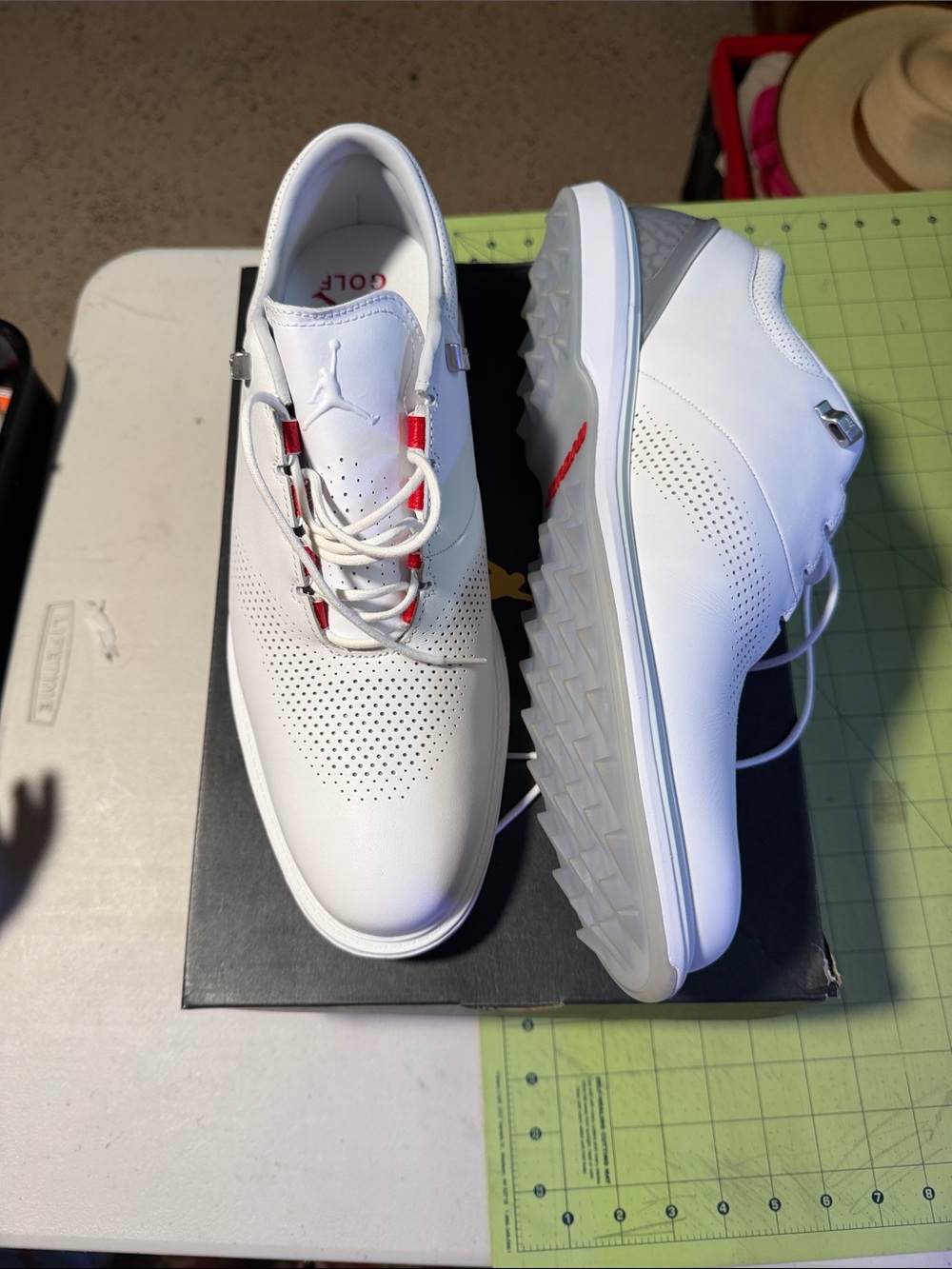 Jordan Men’s White Athletic Golf Shoes with Red Accents